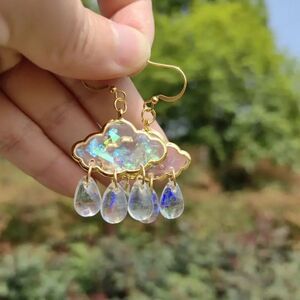🌧 Rain Clouds Dangle Iridescent Rain ☔️ Weather Lovers  Earrings  🌧 5 🌟 ⚡️